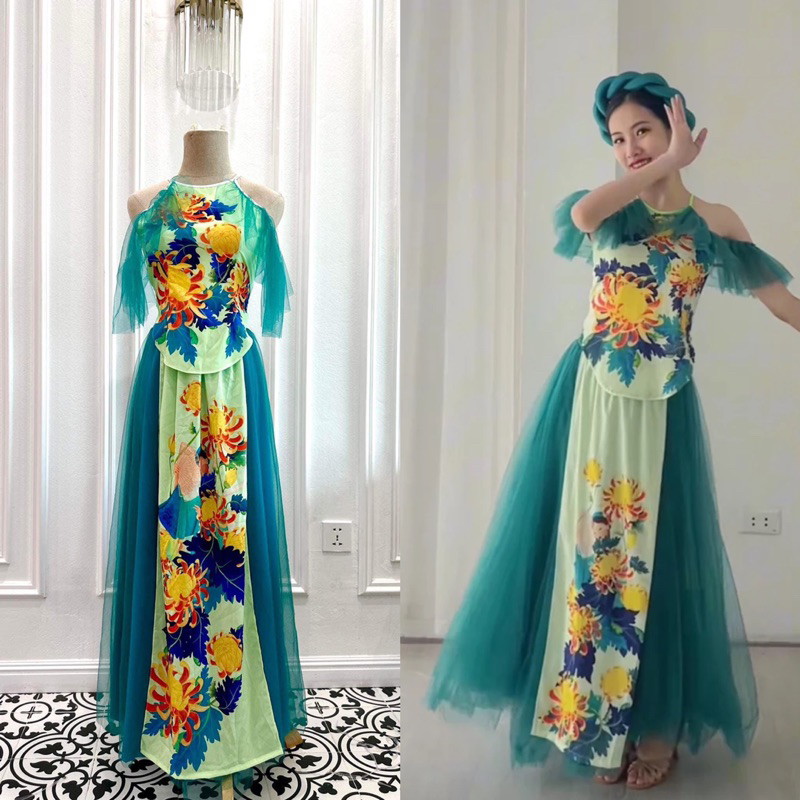 Yếm múa xanh liền thân siêu đẹp YM04