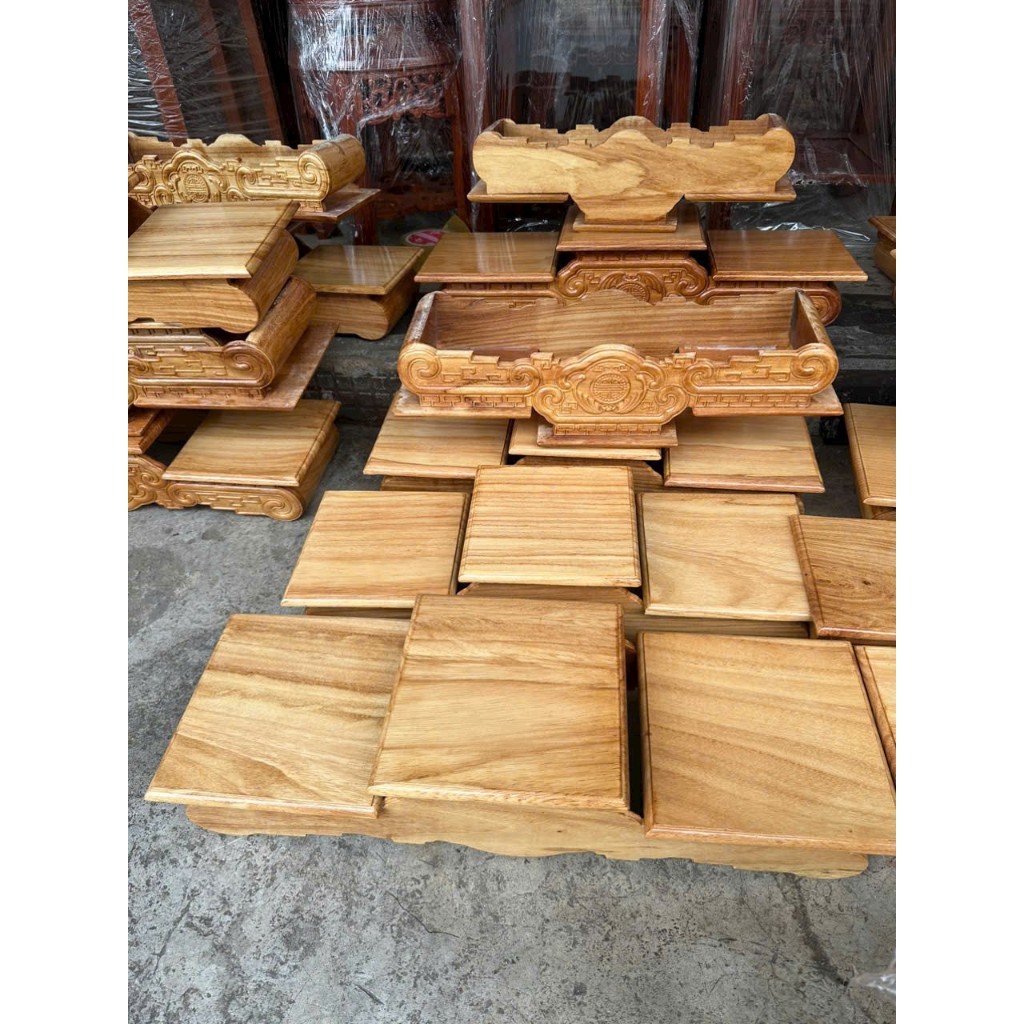 Tam cấp, Đế kê Bát Hương mẫu Con Dơi Đế cuốn gỗ Gõ cao cấp mặt liền, kích thước Mặt 14cm đến 20Cm