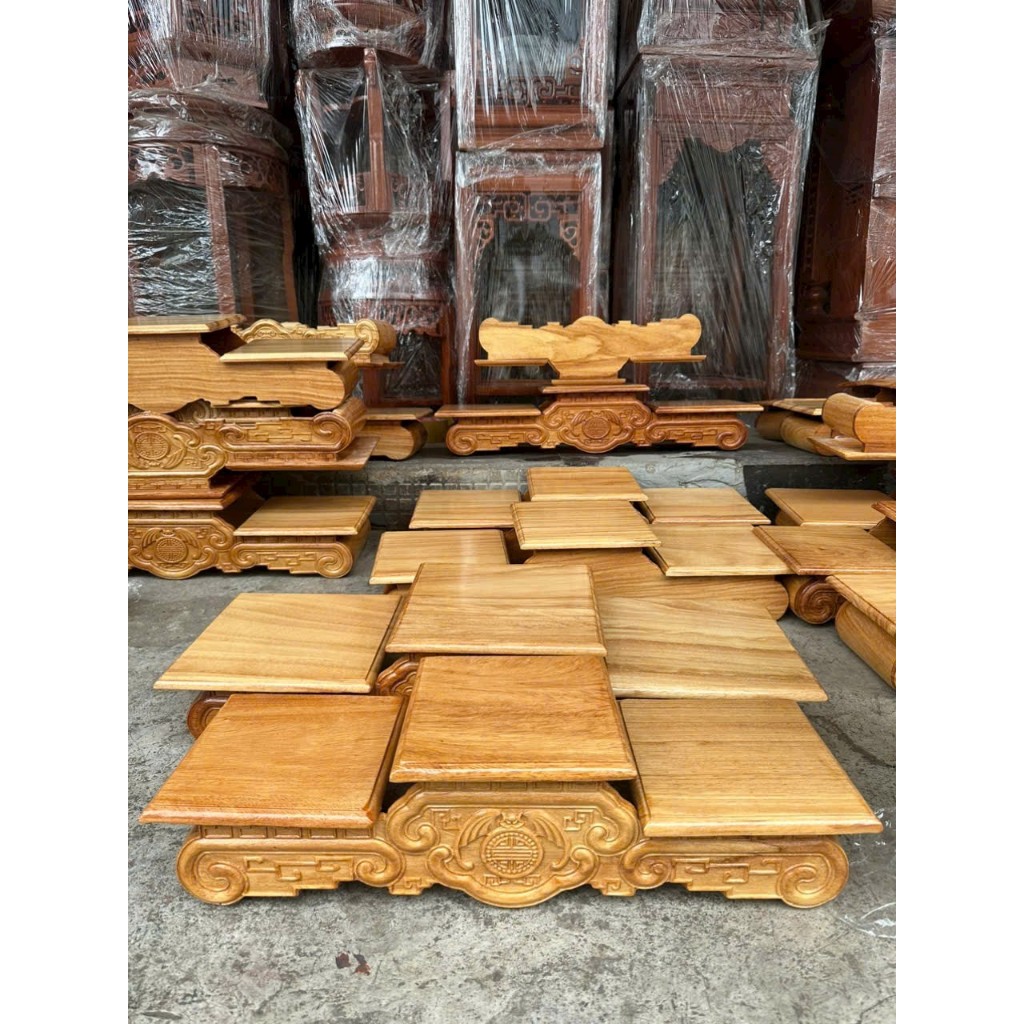 Tam cấp, Đế kê Bát Hương mẫu Con Dơi Đế cuốn gỗ Gõ cao cấp mặt liền, kích thước Mặt 14cm đến 20Cm