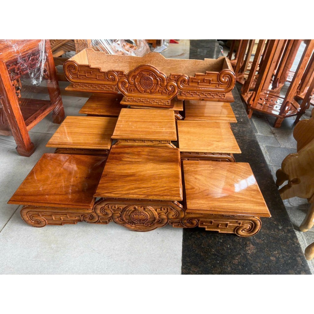 Tam cấp, Đế kê Bát Hương mẫu Con Dơi Đế cuốn gỗ Gõ cao cấp mặt liền, kích thước Mặt 14cm đến 20Cm