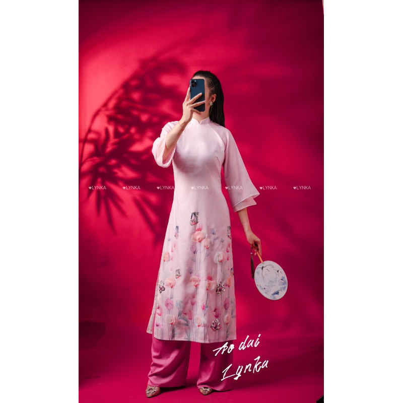 D12-Áo dài cách tân tơ 4 tà/ áo dài tay loe 2 lớp/aodailynka88