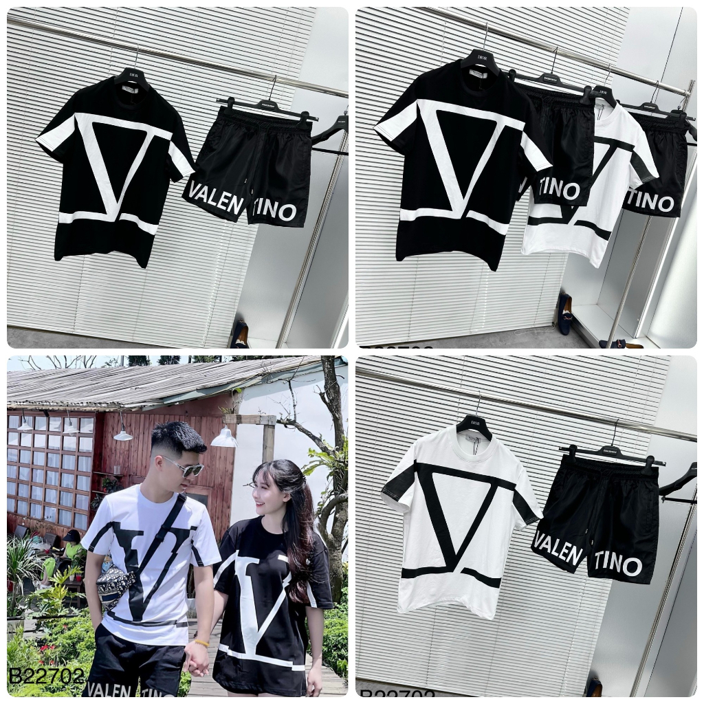 Bộ Đồ Nam Cộc Tay Mặc Hè VLTN In Hoạ Tiết Chữ Logo Đen Trắng Ngang Thân Quần Vạch Viền Trắng Hot 2023 Pinhklady