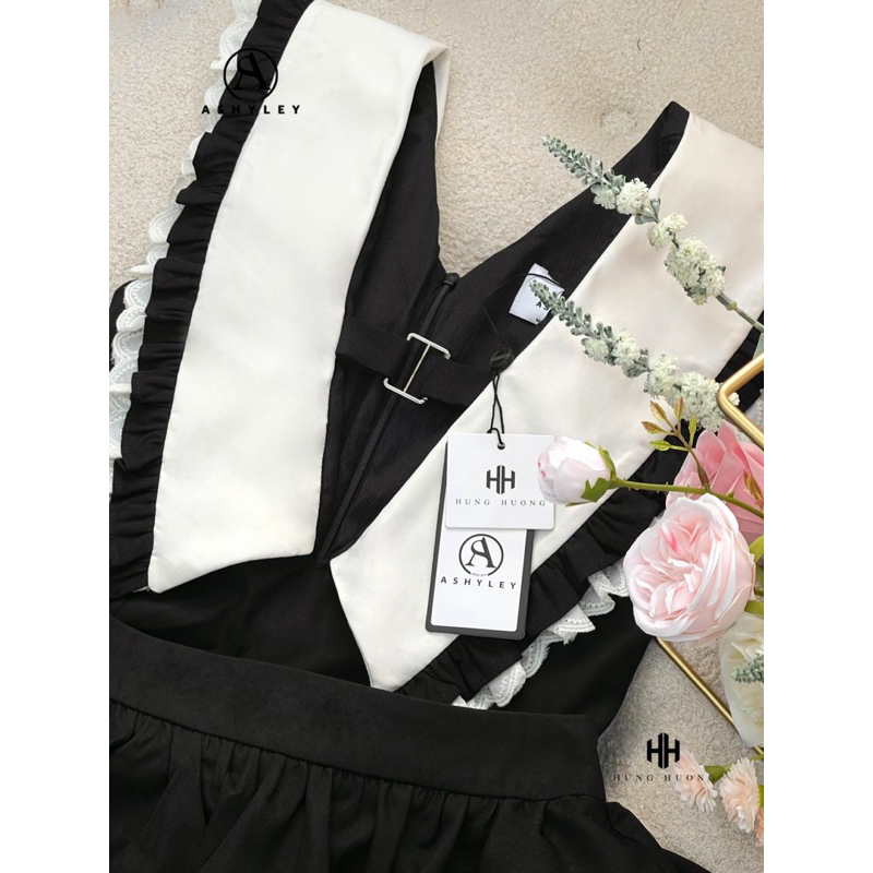 Váy cổ V kẹp bèo chân váy xòe TKCC ASHYLEY