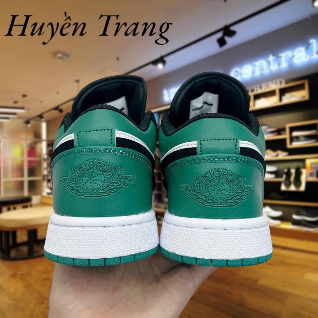 Giày sneaker Jordan low 1 Mystic Green cổ thấp đen trắng gót xanh,Giày thể thao JD đen xanh lá bản SC, Full Box Bill
