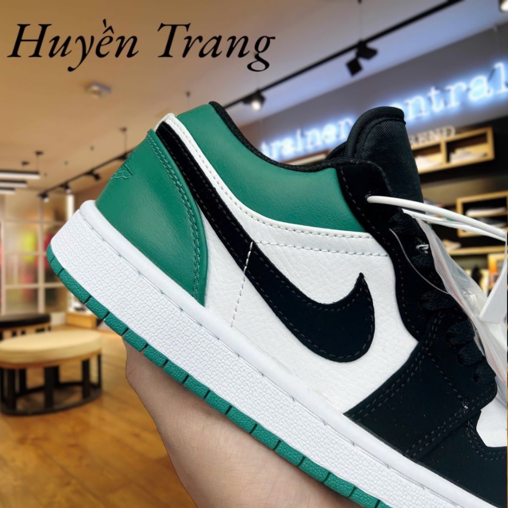 Giày sneaker Jordan low 1 Mystic Green cổ thấp đen trắng gót xanh,Giày thể thao JD đen xanh lá bản SC, Full Box Bill