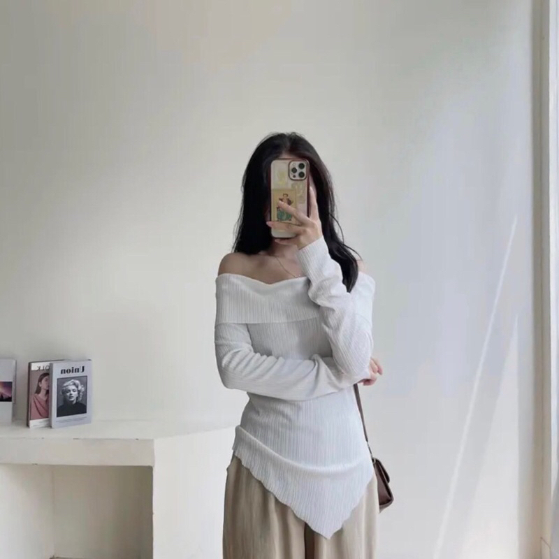 Áo tay dài trễ vai bèo cuốn biên mã ranshi TT12 BT