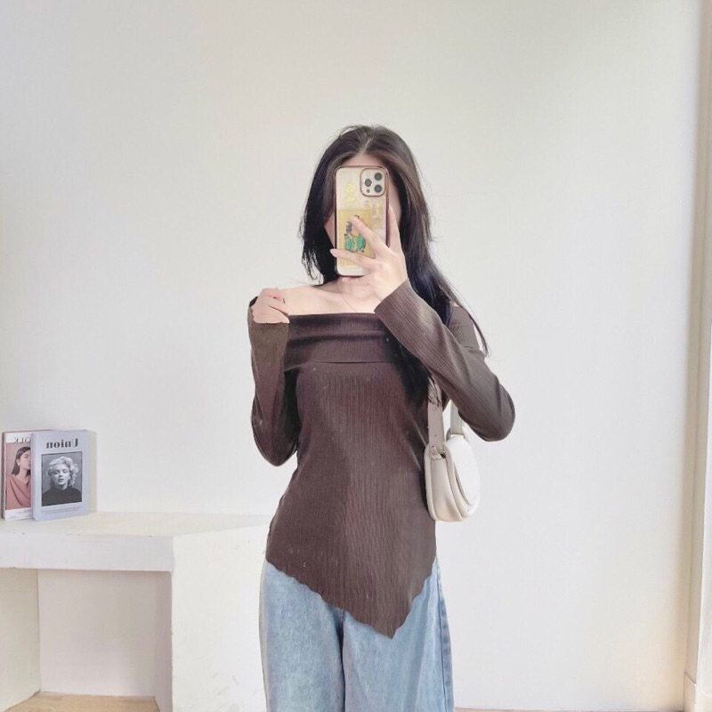 Áo tay dài trễ vai bèo cuốn biên mã ranshi TT12 BT