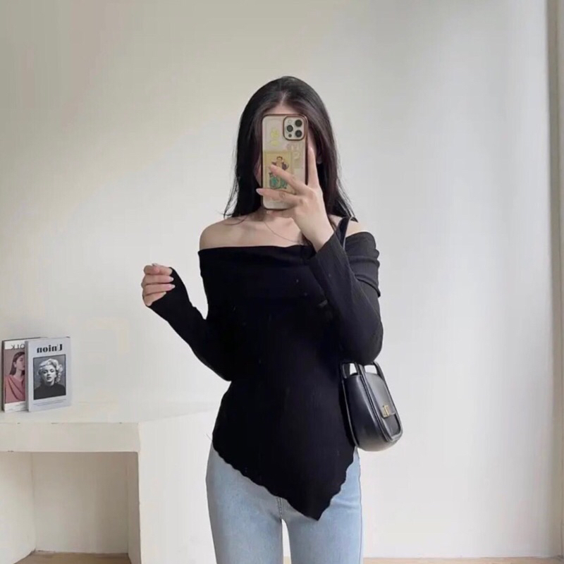 Áo tay dài trễ vai bèo cuốn biên mã ranshi TT12 BT