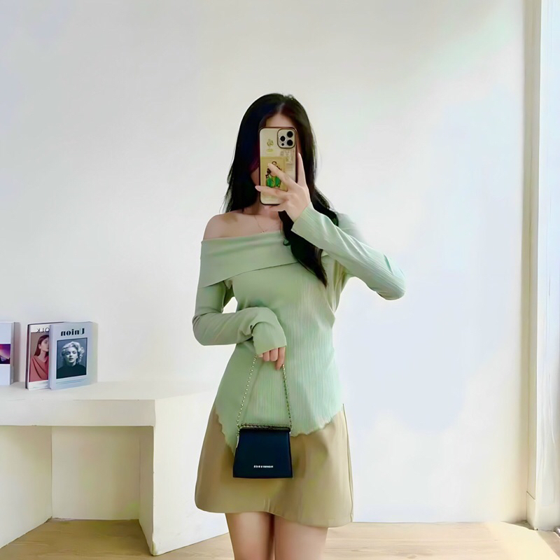 Áo tay dài trễ vai bèo cuốn biên mã ranshi TT12 BT