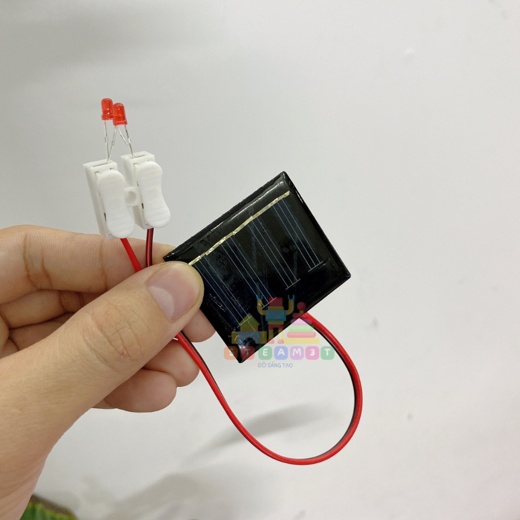 Bộ pin mặt trời sáng 2 LED đã hàn sẵn dây - dùng học tập STEAM - thí nghiệm - LK0024