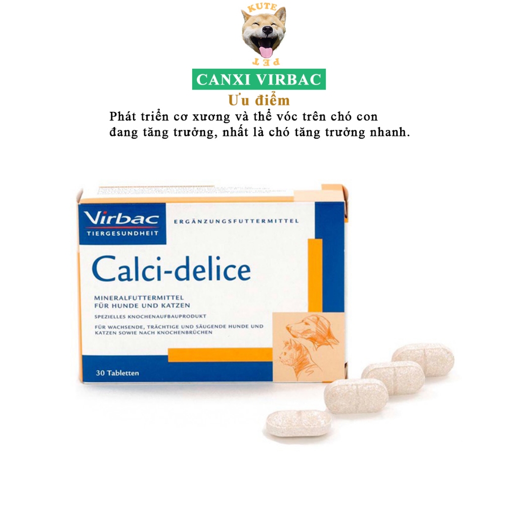 Viên bổ sung Canxi và khoáng chấc Virbac Calci Delice cho thú cưng 1 viên cho thể trọng 10kg