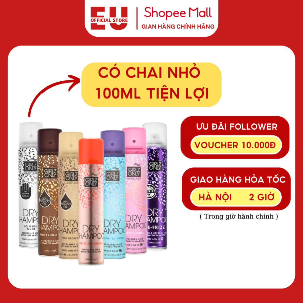Dầu Gội Khô Girlz Only Party Nights / Dawn 'Til Dusk / Dazzling Volume / No Residue Nude