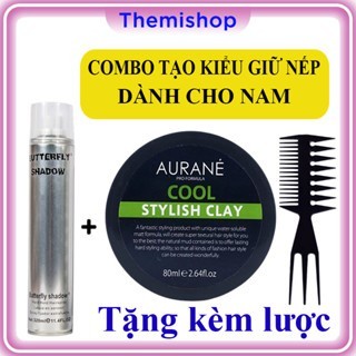 Combo gôm xịt tóc giữ nếp butterfly shadow 320ml + sáp vuốt tóc nam aurane 80gr + tặng lược tạo kiểu