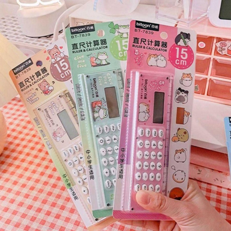 Thước Kẻ Máy Tính Siêu Mỏng Kèm Máy Tính Mini Dùng Trong Trường Học / Văn Phòng - Máy tính mini kèm thước kẻ