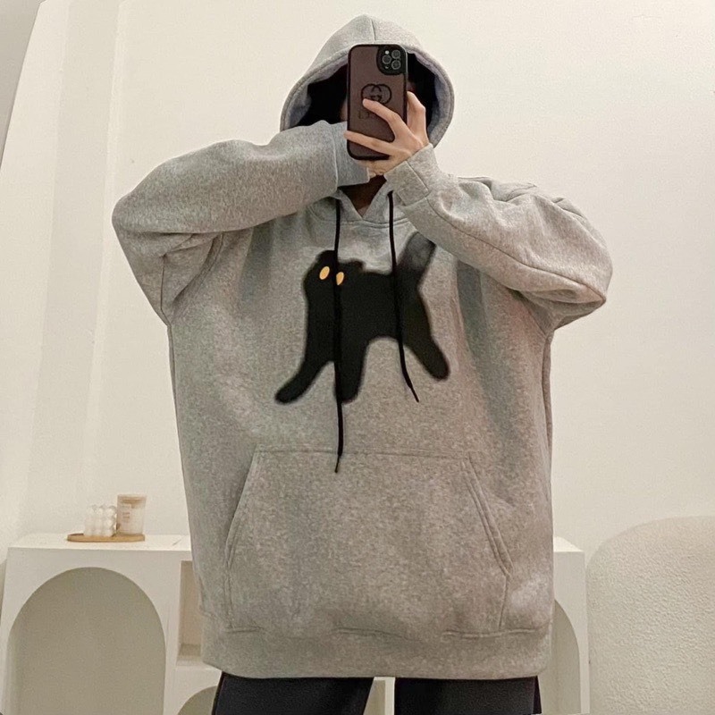 Áo Hoodie nữ có mũ chất liệu nỉ bông in họa tiết MÈO ĐEN mùa đông,chống nắng tốt-nd.shop68