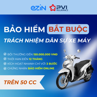 TOÀN QUỐC [E-Voucher] Bảo Hiểm Trách Nhiệm Dân Sự Bắt Buộc Xe Máy điện tử Ezin PVI trên 50cc - 1 năm