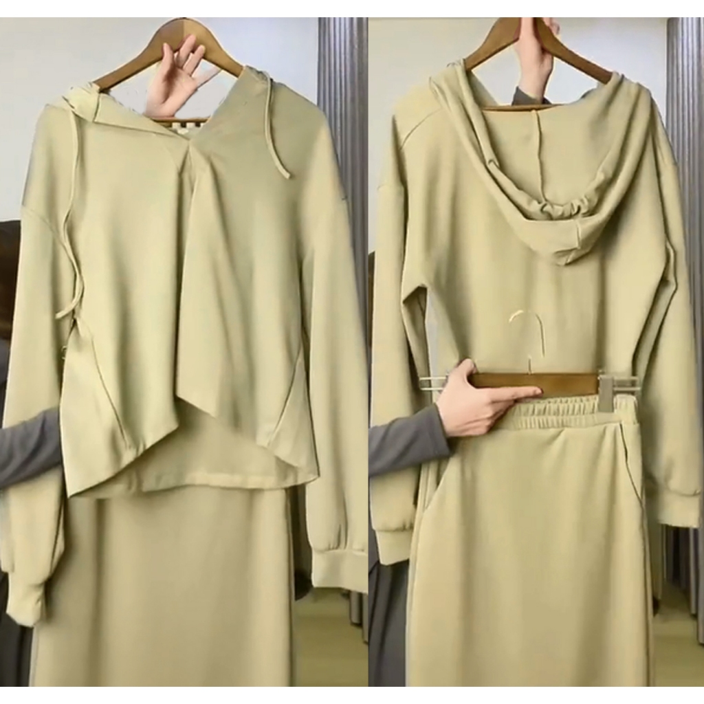 Bộ nỉ nữ Bigsize Minmax House Set áo nỉ tăm có mũ kèm chân váy dài chất nỉ tăm phong cách HQ