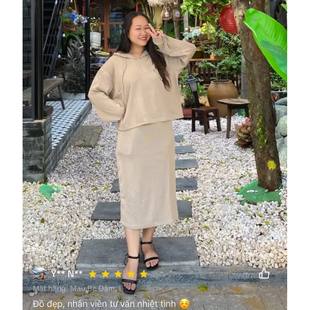 Bộ nỉ nữ Bigsize Minmax House Set áo nỉ tăm có mũ kèm chân váy dài chất nỉ tăm phong cách HQ