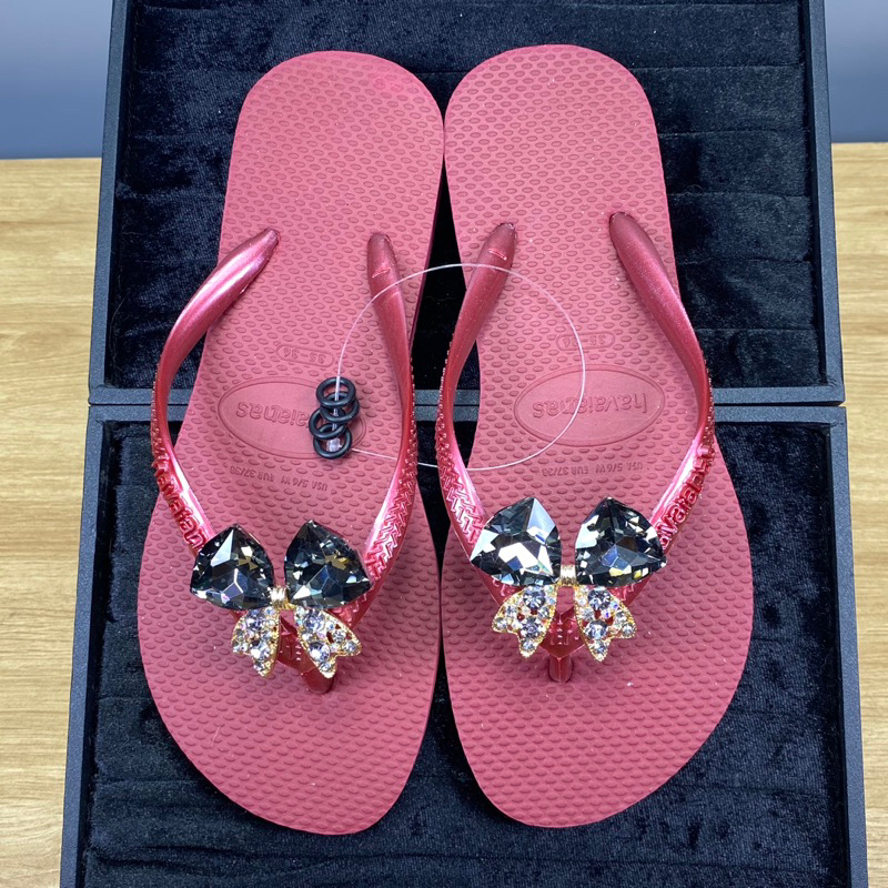 Dép cao su gắn Charm Nơ Đen kèm vòng thâu quai