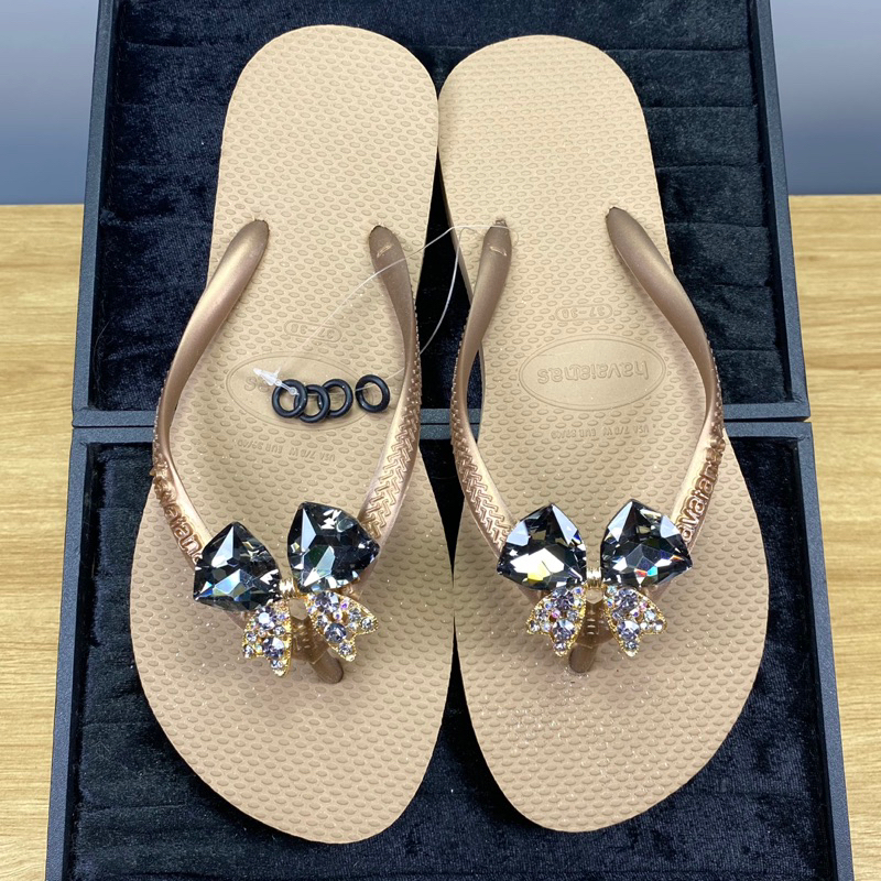 Dép cao su gắn Charm Nơ Đen kèm vòng thâu quai