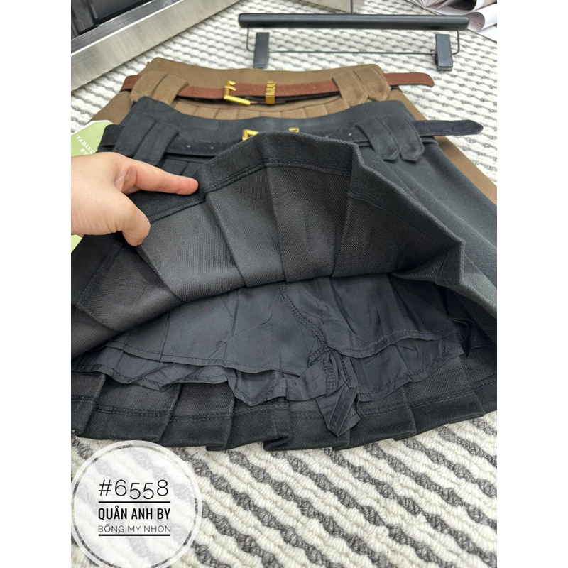 Chân váy dạ xoè xếp ly kèm đai QC