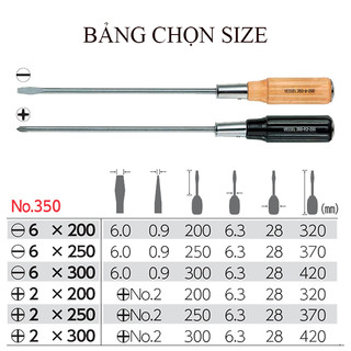 Tô vít cán gỗ dài 42cm thương hiệu vessel xuất xứ nhật bản 350+2x300,350-6x300 i hctools