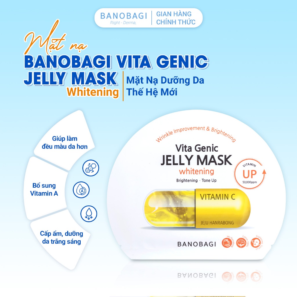 COMBO 2 MIẾNG Mặt Nạ Banobagi Vita Genic Jelly Mask Vitamin dưỡng trắng, cấp ẩm, trắng da(Vàng , Xanh Dương)