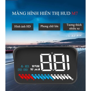 HUD M7 hiển thị tốc độ kính lái ô tô cảnh báo tốc độ,Điện áp, nhiệt độ, vòng tua máy thiết bị cắm cổng OBD, USB