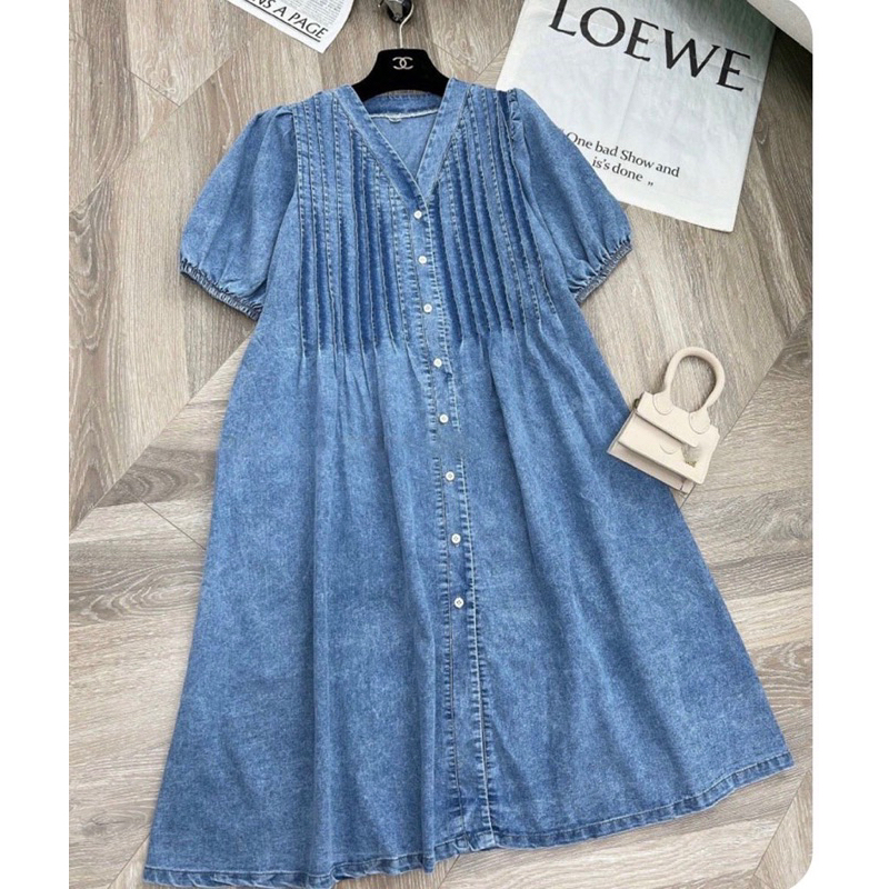 Váy Babydoll Jeans Xếp Ly Free Size Dưới 65kg