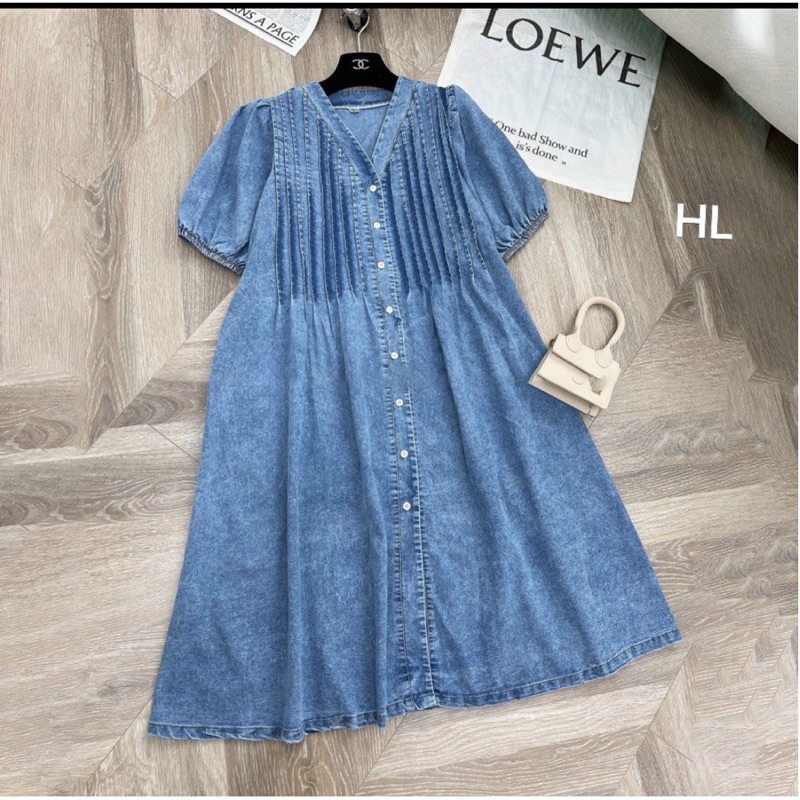 Váy Babydoll Jeans Xếp Ly Free Size Dưới 65kg