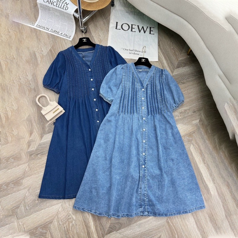 Váy Babydoll Jeans Xếp Ly Free Size Dưới 65kg