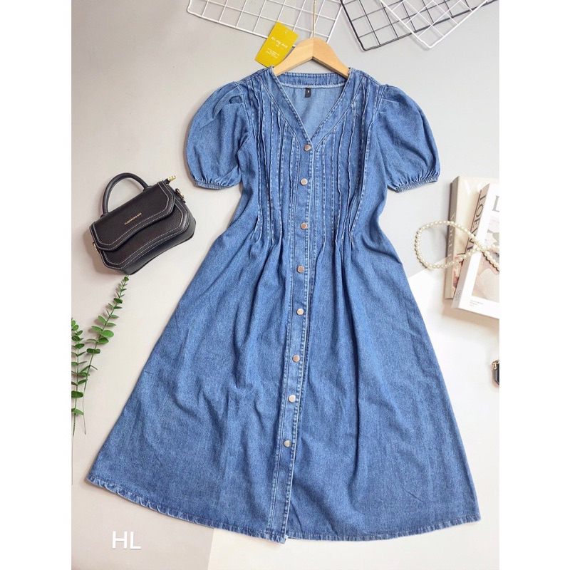 Váy Babydoll Jeans Xếp Ly Free Size Dưới 65kg