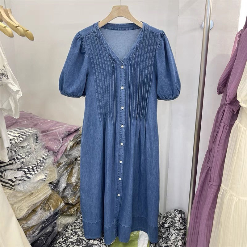 Váy Babydoll Jeans Xếp Ly Free Size Dưới 65kg