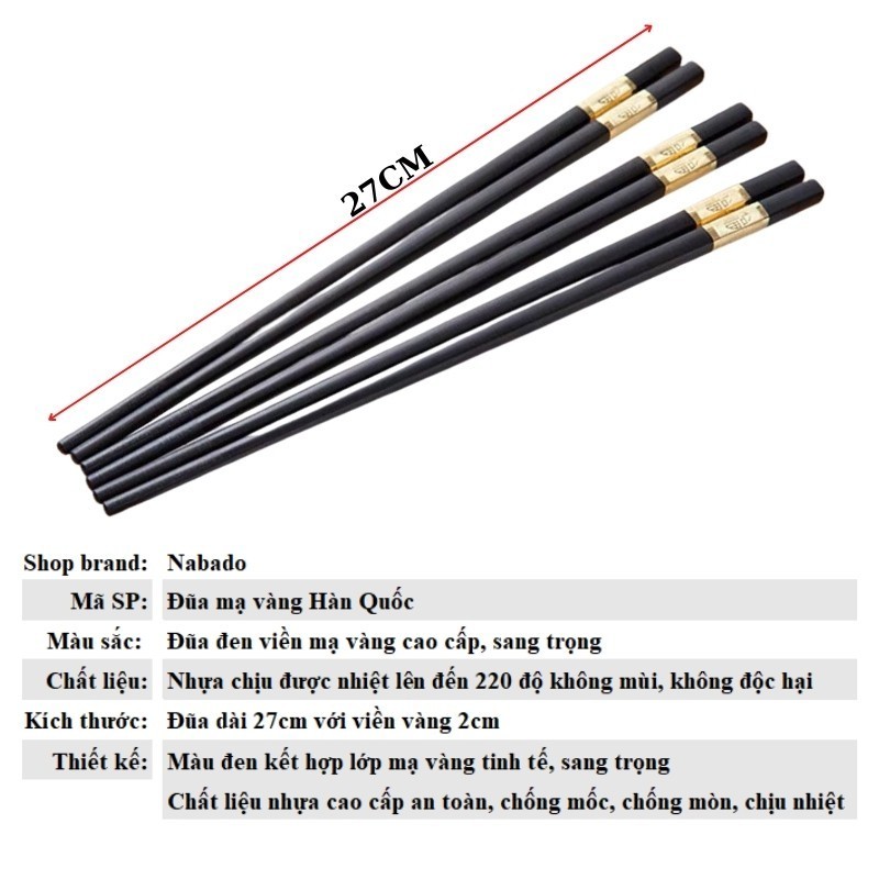 Bộ 10 đôi đũa nhựa hợp kim cao cấp kháng khuẩn, đũa chống trơn trượt, chống mốc, chịu nhiệt cao