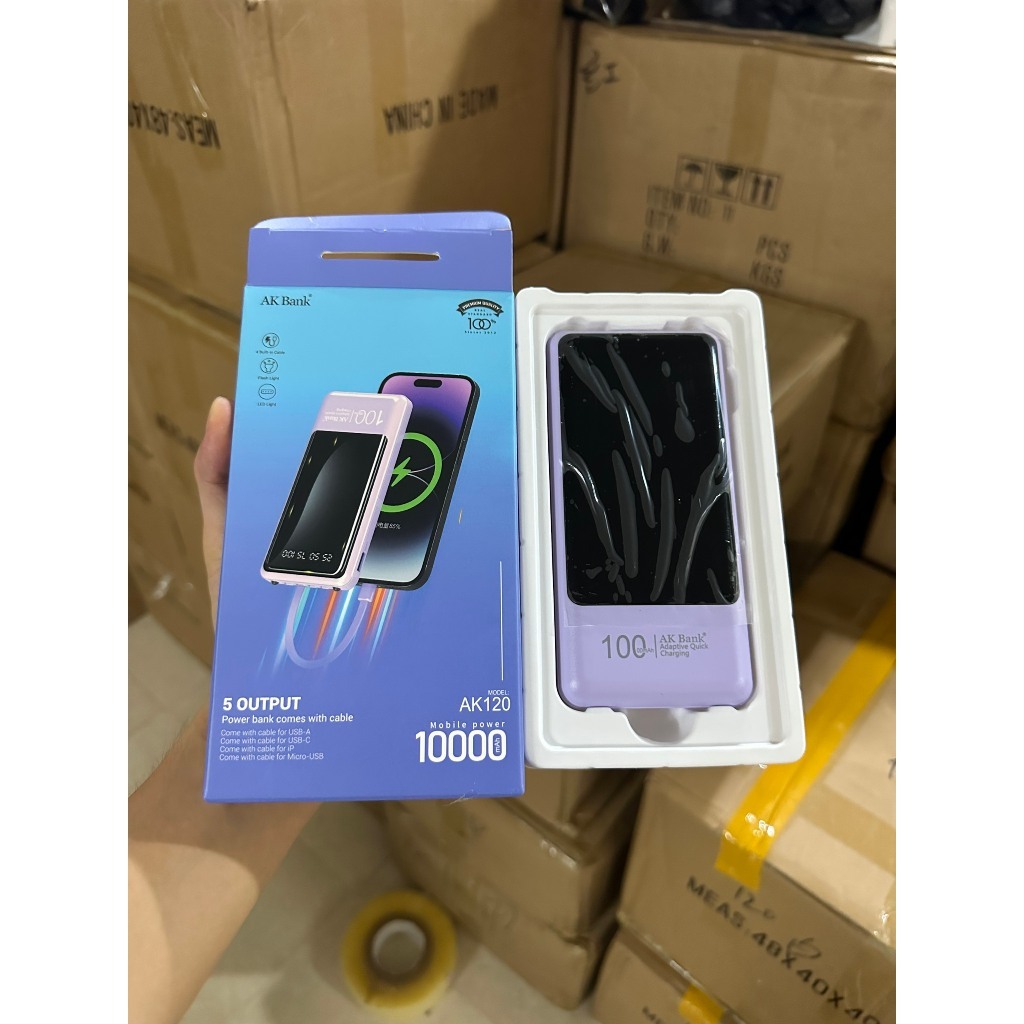 Sạc dự phòng tích hợp pin sạc kèm đèn với sạc 3 đầu AK120 và AK121