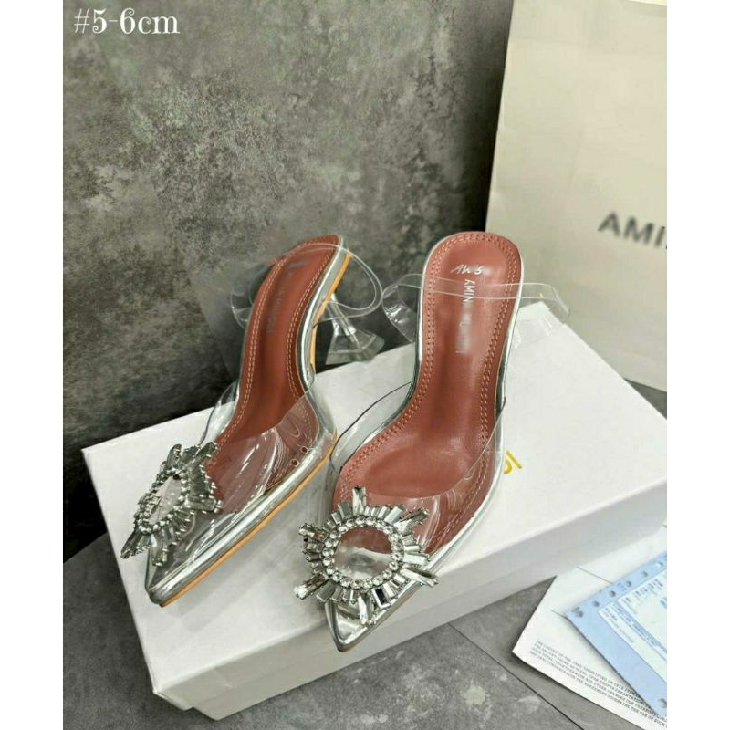 Giày mica trong hoa đá mặt trời gót loe dáng kín và hở gót 7p 9.5p