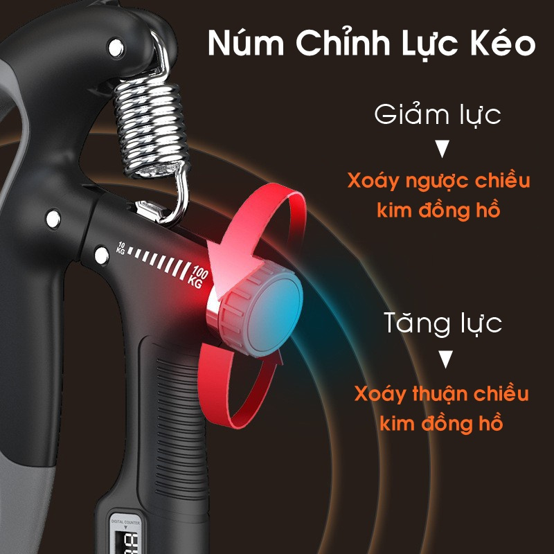 Kìm Bóp Tay, Kìm Tập Cơ Tay, Dụng Cụ Tập Gym Tại Nhà Điều Chỉnh Lực Có Đếm 10-100kg Topbody