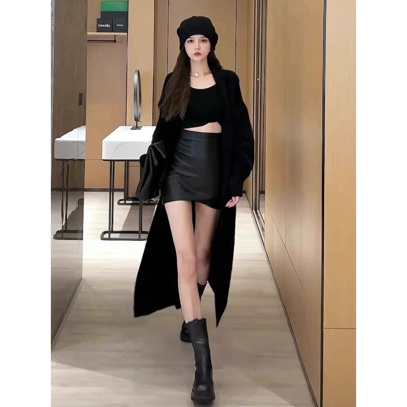 (SẴN) SET ÁO KHOÁC cardigan LÔNG Thỏ MÀU ĐEN DÁNG NGẮN VÀ DÀI hàng QUẢNG CHÂU MÃ K220592