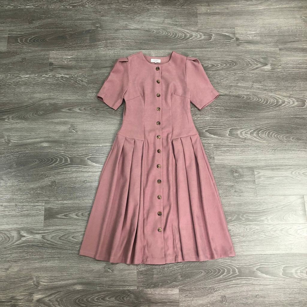 Đầm H@BBS nhung nút tay ngắn KAMI