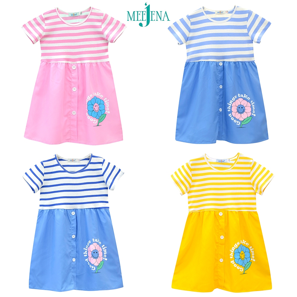 Đầm Bé Gái Tay Ngắn Vải Sọc 14-39 kg MEEJENA - 100% Cotton - 3079