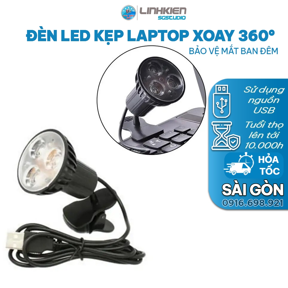 Đèn LED 3 Bóng Kẹp bàn Kẹp Laptop Siêu Sáng Đọc Sách Làm Việc Ban Đêm Điều chỉnh 360