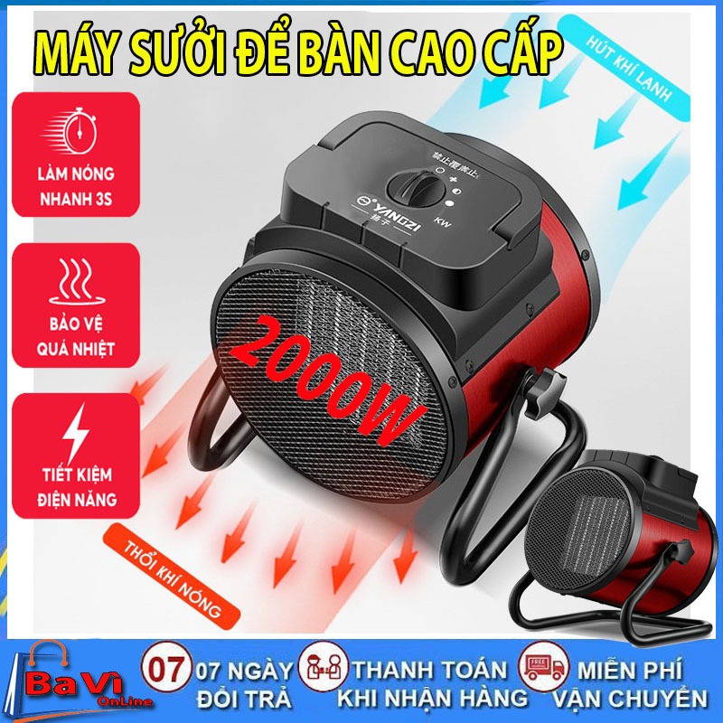 Quạt Sưởi Để Bàn 2000W Nóng Nhanh, Cách Nhiệt, Xoay 360 Độ, Máy Sưởi Di Động Công Nghệ Sưởi Gốm 3 Mức Điều Chỉnh Nhiệt