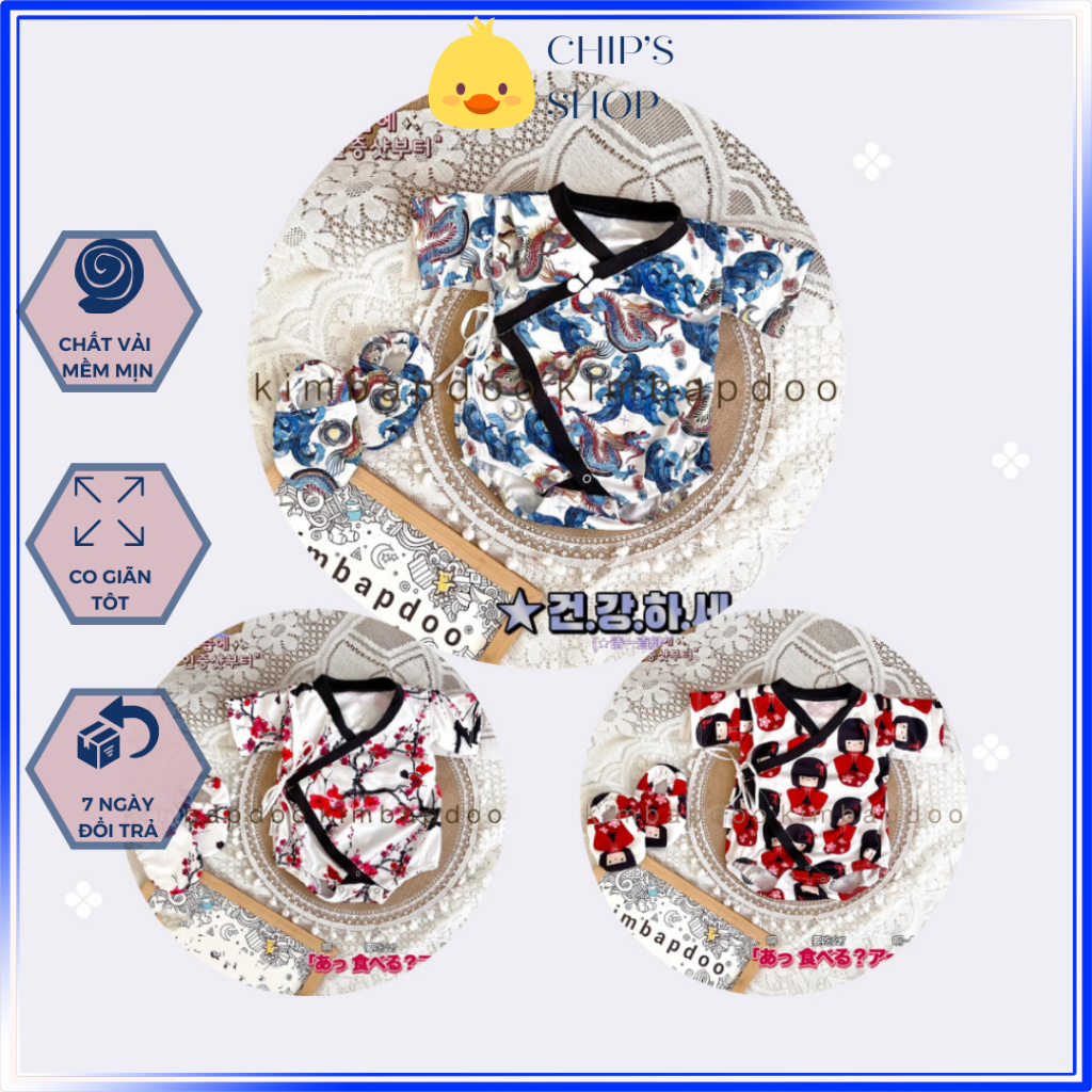 Body yukata cho bé trai, bé gái 3-15kg. Chất cotton, tặng kèm đôi tất