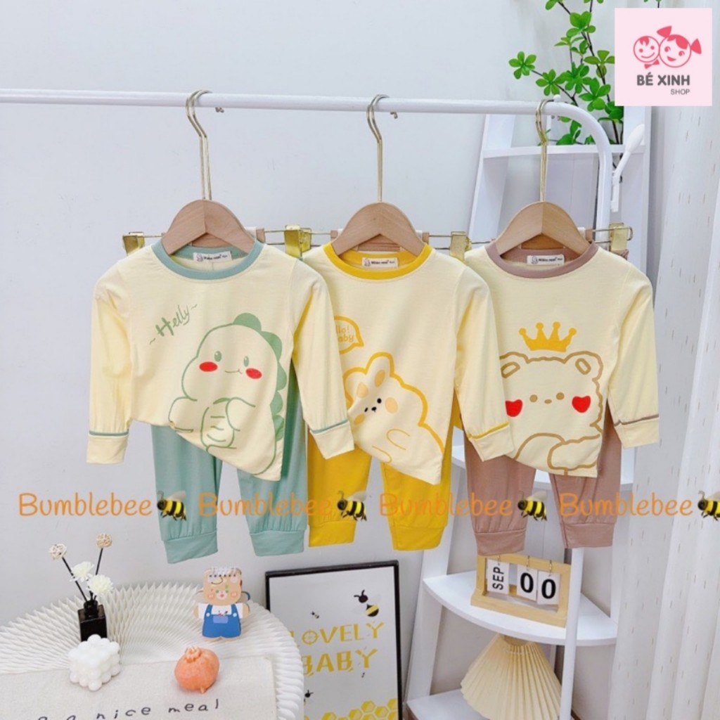 Set Đồ Bộ Thun Lạnh Cho Trẻ Em Bé Trai Bé Gái 8-18kg  Bộ Quần Áo Thu Đông Dài Tay Cho Bé Trai Gái BỘ VÀNG VIỀN