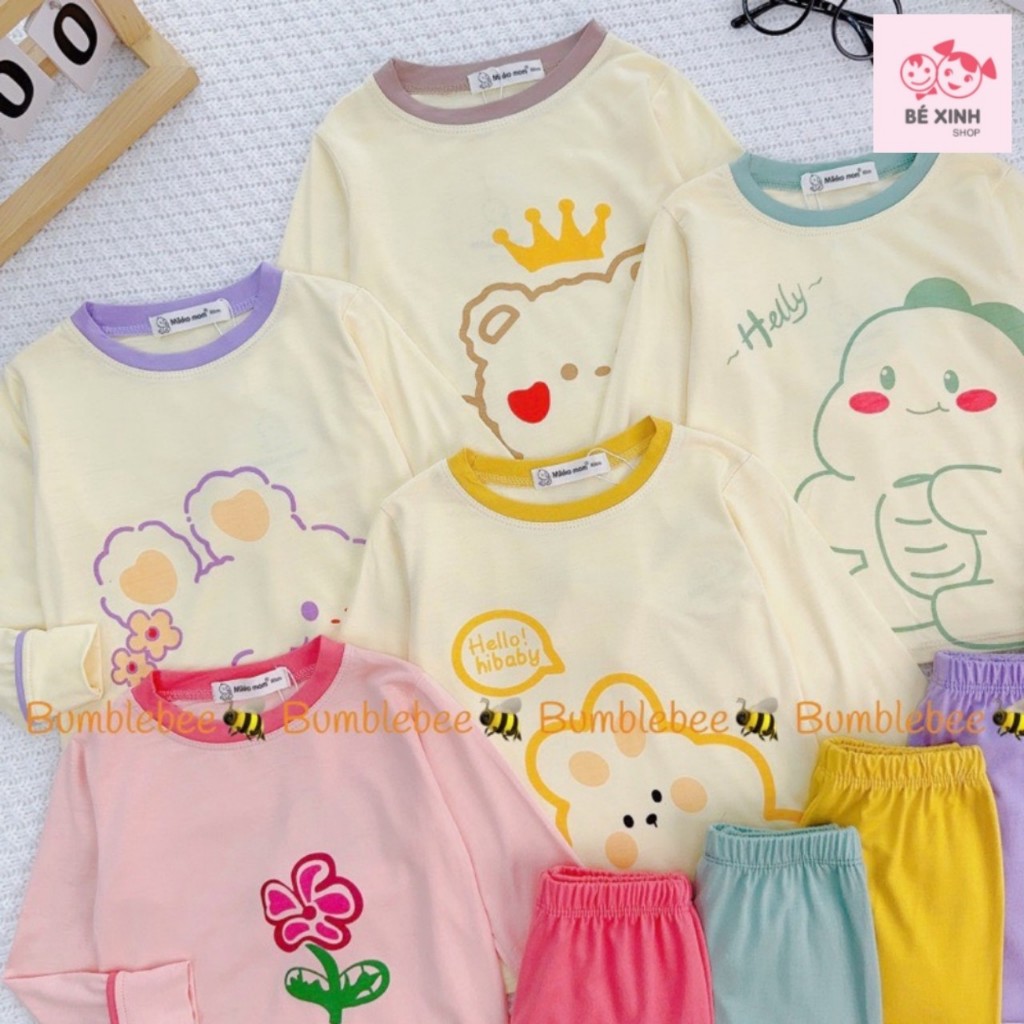 Set Đồ Bộ Thun Lạnh Cho Trẻ Em Bé Trai Bé Gái 8-18kg  Bộ Quần Áo Thu Đông Dài Tay Cho Bé Trai Gái BỘ VÀNG VIỀN