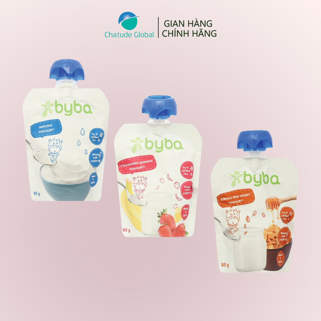 Sữa chua nguội Byba vị dâu chuối nhập khẩu Tây Ban Nha, cho bé 6m+