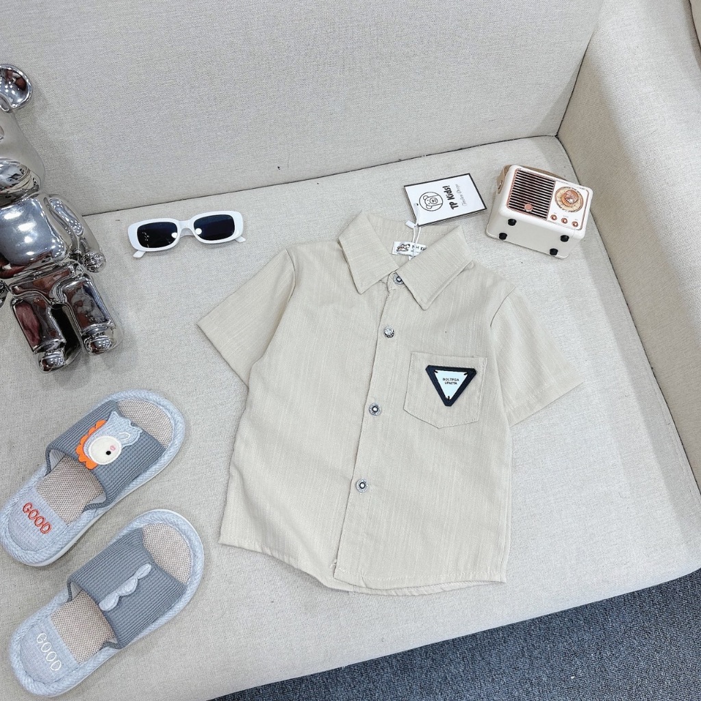 Áo sơmi đũi cộc tay BERNIE phong cách hàn quốc cho bé trai mặc đi học, đi chơi,TP KIDS