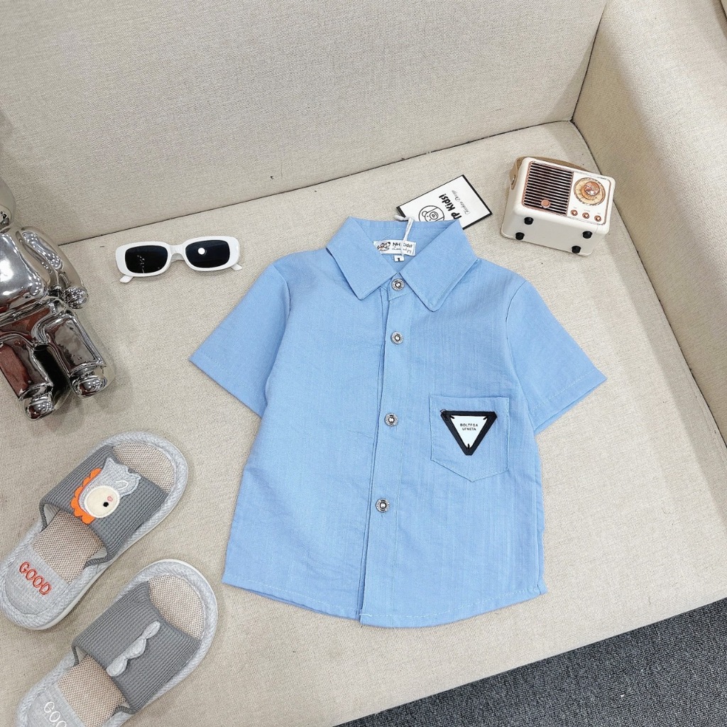 Áo sơmi đũi cộc tay BERNIE phong cách hàn quốc cho bé trai mặc đi học, đi chơi,TP KIDS