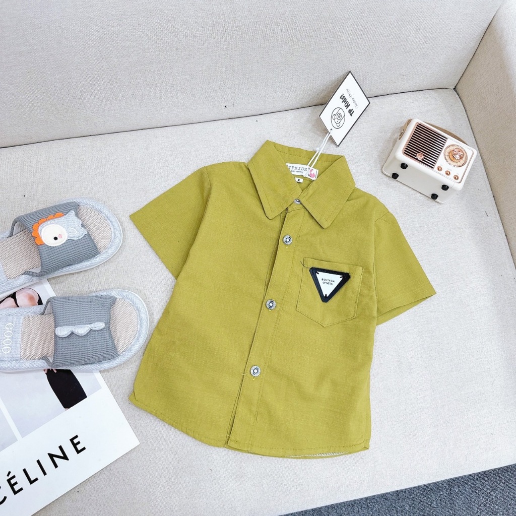 Áo sơmi đũi cộc tay BERNIE phong cách hàn quốc cho bé trai mặc đi học, đi chơi,TP KIDS