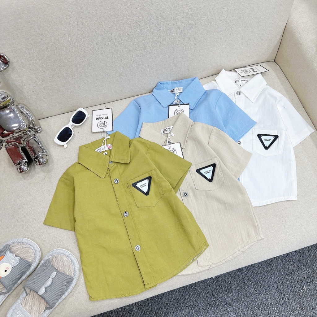 Áo sơmi đũi cộc tay BERNIE phong cách hàn quốc cho bé trai mặc đi học, đi chơi,TP KIDS